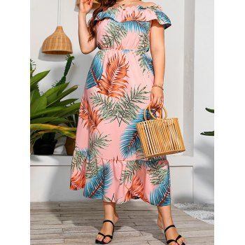 Plus Size Dress Allover Tropical Leaf Print Vacation Dress Off The Shoulder Flounce Curve Maxi Dress, Multicolor
Plus Size Dress Allover Tropical Leaf Print Vacation Dress Off The Shoulder Flounce Curve Maxi Dress, Multicolor