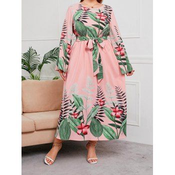 Plus Size Dress Tropical Flower Leaf Print Tee Dress Long Sleeve Belted Curve Maxi Dress, Light pink
Plus Size Dress Tropical Flower Leaf Print Tee Dress Long Sleeve Belted Curve Maxi Dress, Light pink
