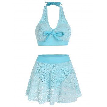 Halter Tankini Swimsuit Hollow Out Lace Bowknot Pastel Color Plunge Two Piece Skorts Beach Swimwear, Light blue
Halter Tankini Swimsuit Hollow Out Lace Bowknot Pastel Color Plunge Two Piece Skorts Beach Swimwear, Light blue