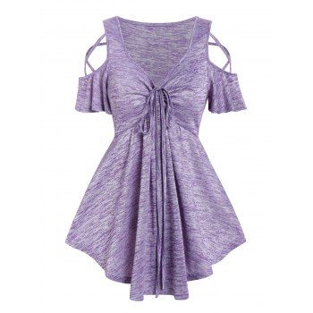 Space Dye Casual T Shirt Crisscross Cut Out Tied Cinched Short Sleeve Empire Waist Summer Tee, Light purple
Space Dye Casual T Shirt Crisscross Cut Out Tied Cinched Short Sleeve Empire Waist Summer Tee, Light purple