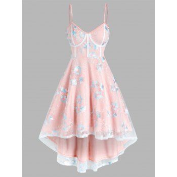 Plus Size Sundress Colorblock Flower Mesh Overlay High Waist High Low Midi Summer Dress, Light pink
Plus Size Sundress Colorblock Flower Mesh Overlay High Waist High Low Midi Summer Dress, Light pink