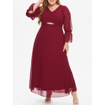Plus Size Semi Formal Dress Solid Color Flare Sleeve Faux Pearl Floral Rhinestone See Thru Chiffon High Waist A Line Maxi Party Dress, Deep red
Plus Size Semi Formal Dress Solid Color Flare Sleeve Faux Pearl Floral Rhinestone See Thru Chiffon High Waist A Line Maxi Party Dress, Deep red