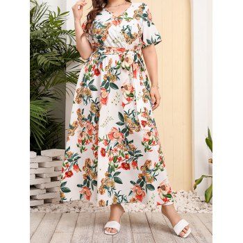 Plus Size Dress Allover Flower Print Vacation Dress Surplice Belted Short Sleeve Curve Maxi Dress, Light yellow
Plus Size Dress Allover Flower Print Vacation Dress Surplice Belted Short Sleeve Curve Maxi Dress, Light yellow