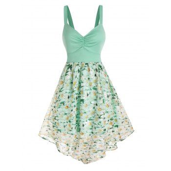 Casual Midi Dress Butterfly Flower Print Empire Waist Ruched Mesh Overlay Summer Vacation Dress, Light green
Casual Midi Dress Butterfly Flower Print Empire Waist Ruched Mesh Overlay Summer Vacation Dress, Light green