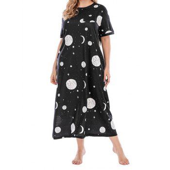 Plus Size Dress Sun Moon Galaxy Print Tee Dress Short Sleeve Round Neck Curve Maxi Dress, Black
Plus Size Dress Sun Moon Galaxy Print Tee Dress Short Sleeve Round Neck Curve Maxi Dress, Black