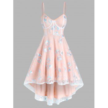 Flower Embroidered Mesh Overlay High Low Dress Spaghetti Strap A Line Dress Bustier Party Dress, Light pink
Flower Embroidered Mesh Overlay High Low Dress Spaghetti Strap A Line Dress Bustier Party Dress, Light pink