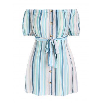 Plus Size Dress Off the Shoulder Colored Striped Print Dress Mock Button Belted A Line Mini Summer Casual Dress, Multicolor
Plus Size Dress Off the Shoulder Colored Striped Print Dress Mock Button Belted A Line Mini Summer Casual Dress, Multicolor