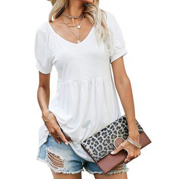 Casual T Shirt Solid Color V Neck High Waist Short Sleeve Summer Basic Tee, White
Casual T Shirt Solid Color V Neck High Waist Short Sleeve Summer Basic Tee, White
