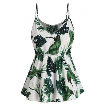 Plus Size Cami Top Tropical Leaf Print Spaghetti Strap High Waist Summer Casual Tank Top, Green
Plus Size Cami Top Tropical Leaf Print Spaghetti Strap High Waist Summer Casual Tank Top, Green