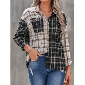 Fall Shirt Plaid Print Shirt Colorblock Front Pockets Button-up Turn Down Collar Trendy Shirt, Black
Fall Shirt Plaid Print Shirt Colorblock Front Pockets Button-up Turn Down Collar Trendy Shirt, Black