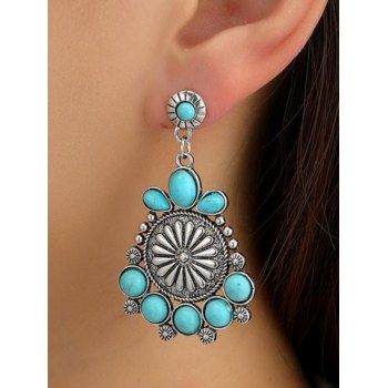Vintage Earrings Artificial Turquoise Flower Pattern Alloy Bohemian Drop Earrings, Silver
Vintage Earrings Artificial Turquoise Flower Pattern Alloy Bohemian Drop Earrings, Silver