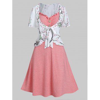 Plus Size Two Piece Set Peach Blossom Bowknot Top And Space Dye Ruffle Mock Button Cami Dress, Light pink
Plus Size Two Piece Set Peach Blossom Bowknot Top And Space Dye Ruffle Mock Button Cami Dress, Light pink