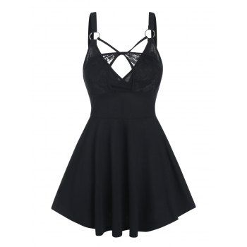 Casual Tank Top Solid Color Floral Lace Insert Cut Out High Waist Summer Top, Black 
Casual Tank Top Solid Color Floral Lace Insert Cut Out High Waist Summer Top, Black