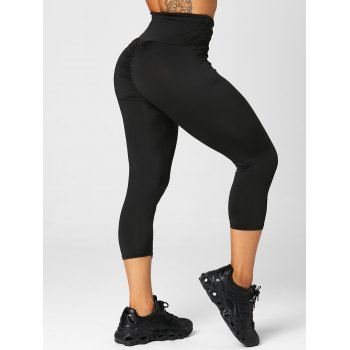 Casual Capri Leggings Solid Color Ruched High Elastic Waist Summer Leggings, Black
Casual Capri Leggings Solid Color Ruched High Elastic Waist Summer Leggings, Black