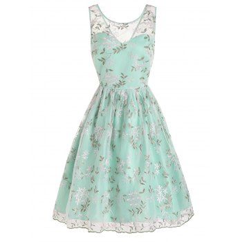 Party Dress Embroidery Leaf Floral Mesh Overlay Sleeveless High Waist A Line Midi Prom Dress, Green
Party Dress Embroidery Leaf Floral Mesh Overlay Sleeveless High Waist A Line Midi Prom Dress, Green