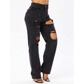 Wide Leg Jeans Solid Color Zipper Fly Pockets Dark Wash Ripped Long Casual Denim Pants, Black
Wide Leg Jeans Solid Color Zipper Fly Pockets Dark Wash Ripped Long Casual Denim Pants, Black