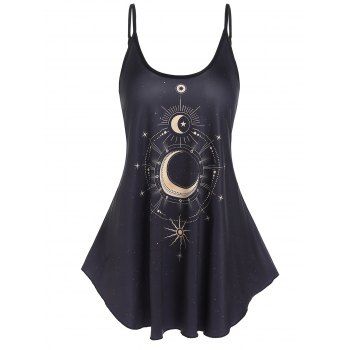 Vacation Ringer Casual Tank Top Star Moon Galaxy Print Skirted Round Neck Summer Top, Black
Vacation Ringer Casual Tank Top Star Moon Galaxy Print Skirted Round Neck Summer Top, Black