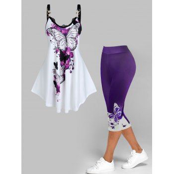 Butterfly Print Lace Ruffles Tank Top And Ombre Print Colorblock Capri Leggings Summer Outfit, Purple
Butterfly Print Lace Ruffles Tank Top And Ombre Print Colorblock Capri Leggings Summer Outfit, Purple