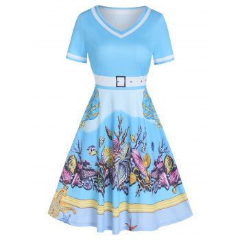 Vacation Dress Marine Life Print Mini Dress Sailor Style Summer Dress Short Sleeve V Neck Dress, Light blue
Vacation Dress Marine Life Print Mini Dress Sailor Style Summer Dress Short Sleeve V Neck Dress, Light blue