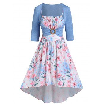 Garden Party Dress Flower Print High Low Faux Twinset Dress Ruched Bust Ruffles O Ring A Line Dress, Light blue
Garden Party Dress Flower Print High Low Faux Twinset Dress Ruched Bust Ruffles O Ring A Line Dress, Light blue