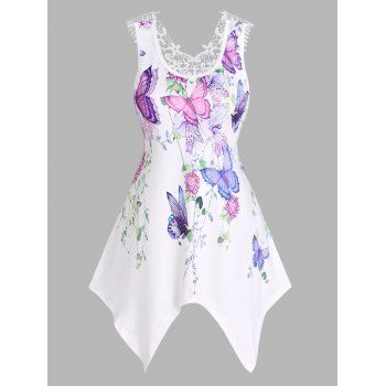 Butterfly Flower Print Asymmetric Tank Top Lace Insert Cottagecore Summer Tank Top, Light purple
Butterfly Flower Print Asymmetric Tank Top Lace Insert Cottagecore Summer Tank Top, Light purple