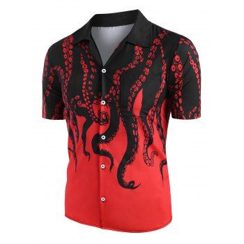 Vacation Octopus Print Shirt Short Sleeve Button Up Notched Collar Summer Dress, Red
Vacation Octopus Print Shirt Short Sleeve Button Up Notched Collar Summer Dress, Red