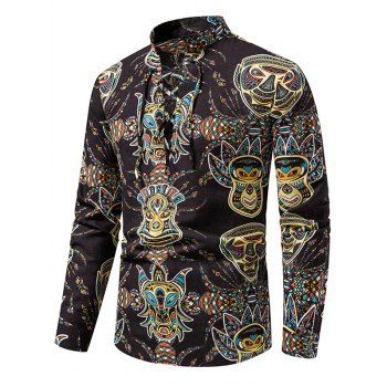 Ethnic Shirt African Print Shirt Lace Up Stand Collar Long Sleeve Casual Shirt, Black
Ethnic Shirt African Print Shirt Lace Up Stand Collar Long Sleeve Casual Shirt, Black