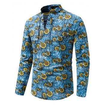 Vintage Shirt Allover Printed Lace Up Shirt Long Sleeve Stand Collar Casual Shirt, Blue
Vintage Shirt Allover Printed Lace Up Shirt Long Sleeve Stand Collar Casual Shirt, Blue