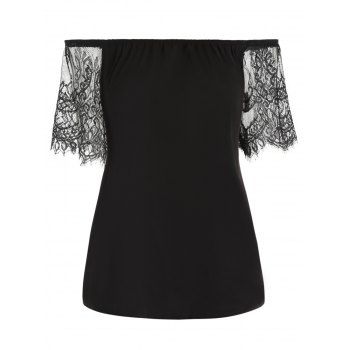 Plus Size T Shirt Solid Color T Shirt Floral Lace Panel Off the Shoulder Summer Casual Tee, Black
Plus Size T Shirt Solid Color T Shirt Floral Lace Panel Off the Shoulder Summer Casual Tee, Black