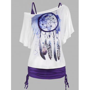Vacation Feather Sunflower Print Dream Catcher T Shirt and Cinched Cami Top Two Piece Set, Purple
Vacation Feather Sunflower Print Dream Catcher T Shirt and Cinched Cami Top Two Piece Set, Purple