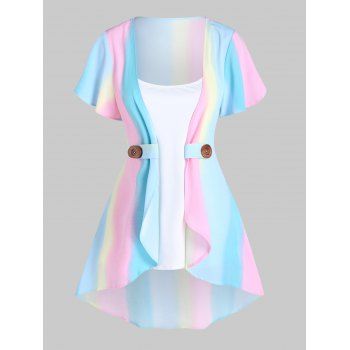 Ombre Rainbow Print Pastel Short Sleeve Top And Basic Pure Color Camisole Two Piece Set, Multicolor
Ombre Rainbow Print Pastel Short Sleeve Top And Basic Pure Color Camisole Two Piece Set, Multicolor