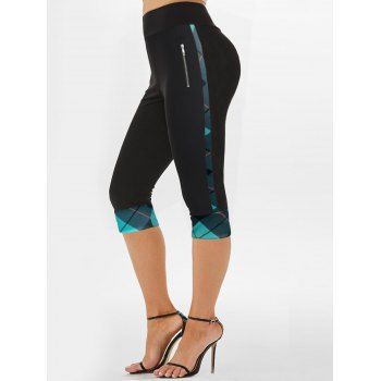 Plaid Panel Capri Leggings Wide High Waist Zipper Detail Cropped Leggings, Blue
Plaid Panel Capri Leggings Wide High Waist Zipper Detail Cropped Leggings, Blue