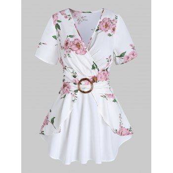 Flower Print Top Cottagecore Top Surplice V Neck Top O Ring Short Sleeve Summer Top, White
Flower Print Top Cottagecore Top Surplice V Neck Top O Ring Short Sleeve Summer Top, White