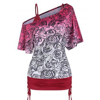 Solid Color Cinched Cami Top and Allover Rose Print Skew Neck T Shirt Summer Casual Two Piece Set, Deep red
Solid Color Cinched Cami Top and Allover Rose Print Skew Neck T Shirt Summer Casual Two Piece Set, Deep red