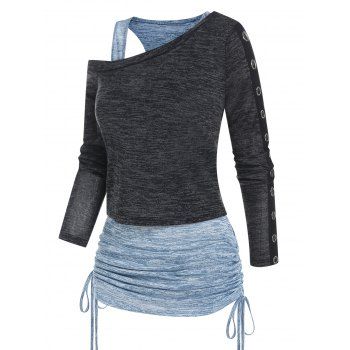 Two Piece Top Space Dye Cinched Cami Top and Skew Neck Long Sleeve T Shirt Casual Top Set, Dark gray
Two Piece Top Space Dye Cinched Cami Top and Skew Neck Long Sleeve T Shirt Casual Top Set, Dark gray