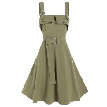 Solid Color Dress Casual Dress Square Ring Belted Foldover Adjustable Strap A Line Mini Dress, Deep green
Solid Color Dress Casual Dress Square Ring Belted Foldover Adjustable Strap A Line Mini Dress, Deep green