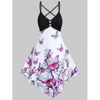 Vacation Sundress Vivid Butterfly Flora Print Dress Crisscross Empire Waist Mock Button A Line Midi Casual Dress, Black
Vacation Sundress Vivid Butterfly Flora Print Dress Crisscross Empire Waist Mock Button A Line Midi Casual Dress, Black