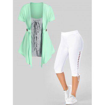 Plus Size & Curve Lace Up Mock Button Faux Twinset Top And Eyelet Capri Leggings Casual Outfit, Multicolor
Plus Size & Curve Lace Up Mock Button Faux Twinset Top And Eyelet Capri Leggings Casual Outfit, Multicolor