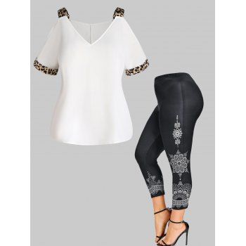 Plus Size Leopard Print Cold Shoulder T Shirt And Flower High Waisted Legging Casual Outfit, Multicolor
Plus Size Leopard Print Cold Shoulder T Shirt And Flower High Waisted Legging Casual Outfit, Multicolor
