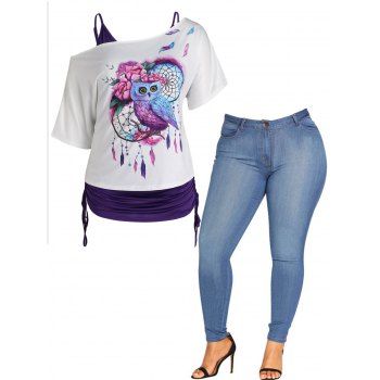 Plus Size Dreamcatcher Flower Owl Print T Shirt Cinched Tank Top And Skinny Jeans Outfit, Multicolor
Plus Size Dreamcatcher Flower Owl Print T Shirt Cinched Tank Top And Skinny Jeans Outfit, Multicolor