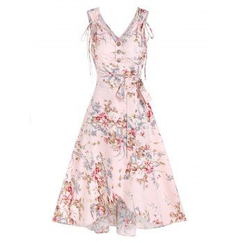 Flower Print Garden Party Dress Cinched Tie Shoulder Cottagecore Dress Mock Button Overlap Belted Asymmetric A Line Dress, Light pink
Flower Print Garden Party Dress Cinched Tie Shoulder Cottagecore Dress Mock Button Overlap Belted Asymmetric A Line Dress, Light pink