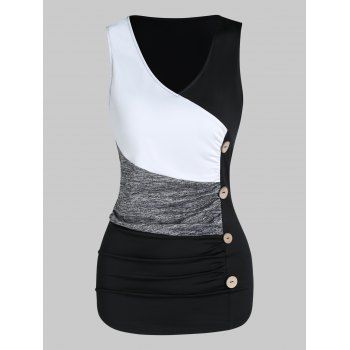 Contrast Colorblock Tank Top Mock Button Summer Tank Top Ruched V Neck Tank Top, Black
Contrast Colorblock Tank Top Mock Button Summer Tank Top Ruched V Neck Tank Top, Black