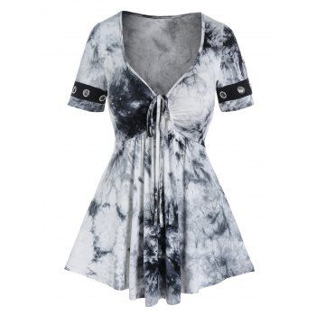 Casual T Shirt Tie Dye T Shirt Empire Waist Ruched Grommet Tied Sweetheart Neck Trendy Summer Tee, Black
Casual T Shirt Tie Dye T Shirt Empire Waist Ruched Grommet Tied Sweetheart Neck Trendy Summer Tee, Black