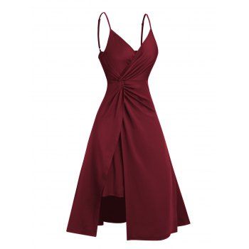 Plain Color A Line Midi Dress Twisted Slit Plunging Spaghetti Strap Summer Dress, Deep red
Plain Color A Line Midi Dress Twisted Slit Plunging Spaghetti Strap Summer Dress, Deep red