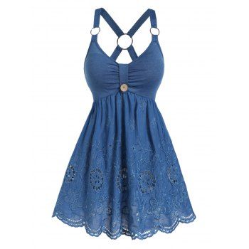 Summer Tank Top Hollow Out Flower Embroidery Tank Top O Ring Backless Casual Tank Top, Deep blue
Summer Tank Top Hollow Out Flower Embroidery Tank Top O Ring Backless Casual Tank Top, Deep blue