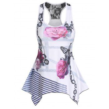 Flower Butterfly Stripe Print Tank Top Rose Lace Insert Asymmetric Tank Top, Black
Flower Butterfly Stripe Print Tank Top Rose Lace Insert Asymmetric Tank Top, Black