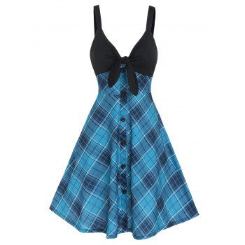 Casual Dress Plaid Print Dress Bowknot Empire Waist Sleeveless Button Summer Dress, Blue
Casual Dress Plaid Print Dress Bowknot Empire Waist Sleeveless Button Summer Dress, Blue