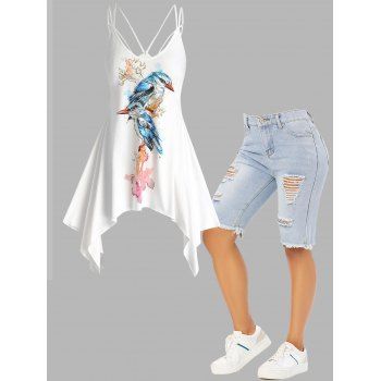 Asymmetrical Parrot Print Mini Cami Dress And Ripped Frayed Hem Denim Shorts Summer Outfit, Multicolor
Asymmetrical Parrot Print Mini Cami Dress And Ripped Frayed Hem Denim Shorts Summer Outfit, Multicolor