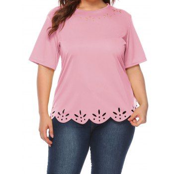 Plus Size T Shirt Solid Color T Shirt Laser Cut Out Scalloped Casual Summer Tee, Light pink
Plus Size T Shirt Solid Color T Shirt Laser Cut Out Scalloped Casual Summer Tee, Light pink