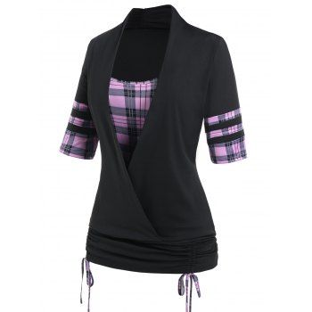 Plus Size & Curve T Shirt Plaid Print Faux Twinset T-shirt Cinched Tie Crossover Tee, Black
Plus Size & Curve T Shirt Plaid Print Faux Twinset T-shirt Cinched Tie Crossover Tee, Black